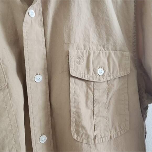 Timberland Mens Long-Sleeve Button-Up Shirt in Khaki size Small - Picture 3 of 4